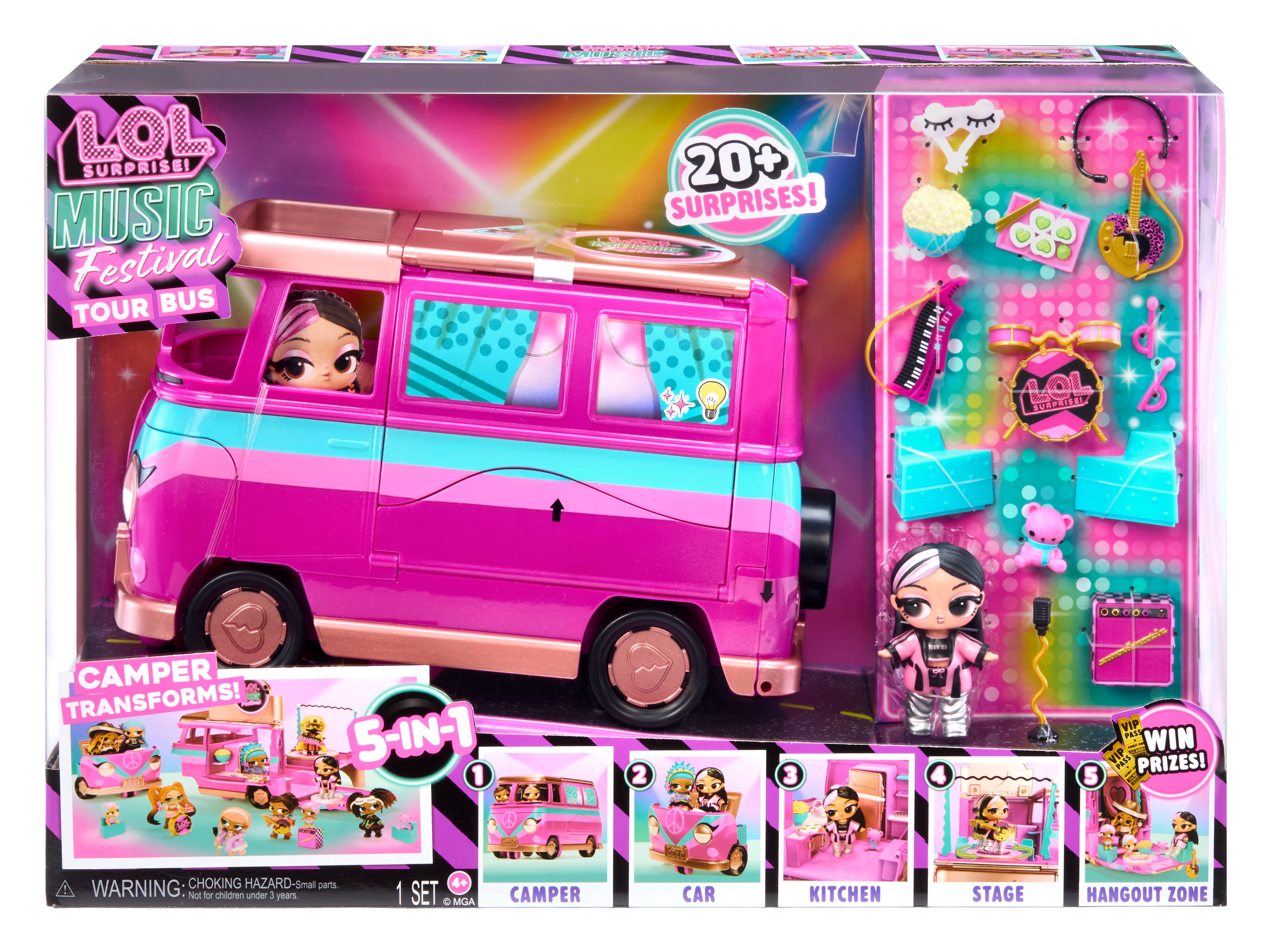 LOL Surprise Music Festival Tour Bus – 5-in-1 Playset, Exclusive Doll Included, Ages 4+