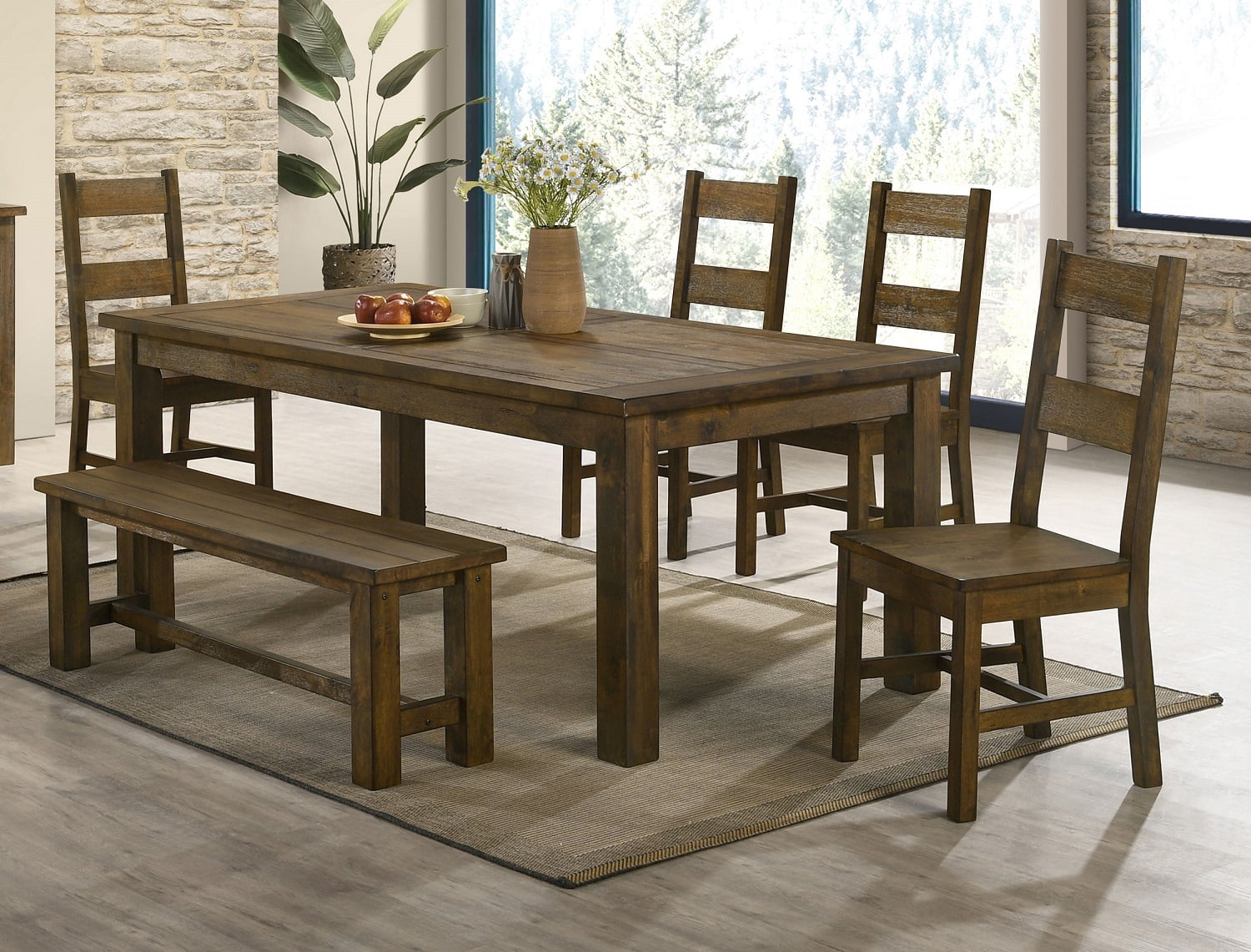 Lisonu Rustic Farmhouse Dining Chairs, Set of 2, High Ladder Back Solid Wood Kitchen Chairs, Traditional Side Chair for Dining Room, Rustic Golden Brown Finish