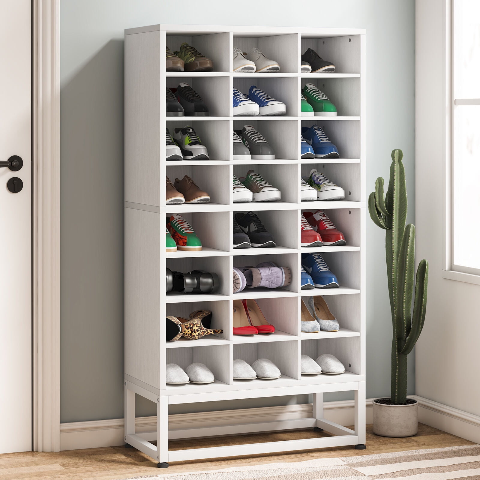 Tribesigns 41.34-in H 3 Tier 24 Pair White and Brown Mdf Shoe Cabinet in  the Shoe Storage department at