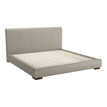 Modern Contemporary King Size Platform Bed Frame, Grey Gray, Faux
