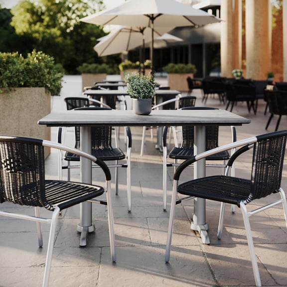 Flash Furniture 48" x 30" Indoor Outdoor Tabletop in Gray Faux Concrete with TopGuard HPL Technology and Double 5" x 22" Silver T-Bases