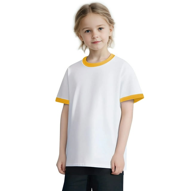Zpanxa T-Shirts pour Adolescente Couleur Unie Col Rond Manches Courtes Été Décontracté Respirant Haut en Coton 3 Ans