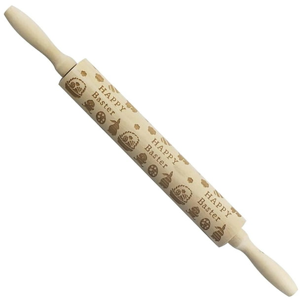 Fiudx Rodillo de Amasar En Relieve, de Madera Natural, con Diseños Únicos, Ideal para Hornear y Decorar Galletas, Diseño Ecológico, 43 X 3,6 Cm, Perfecto para Uso Doméstico y Como Regalo.