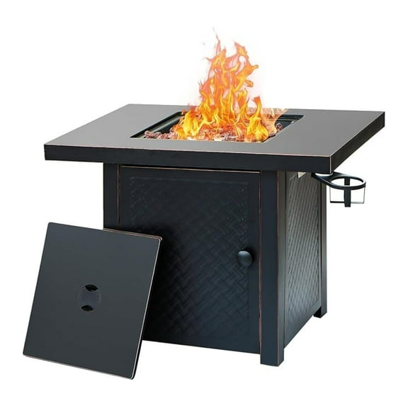 32'' Propane ,50000 BTU Gas Firepit Table with 2 Drink Holders, Lid & Lava Rock,CSA Certified Outdoor Table for Dining or Party,Propane Firepits for Outside,Patio,Yard
