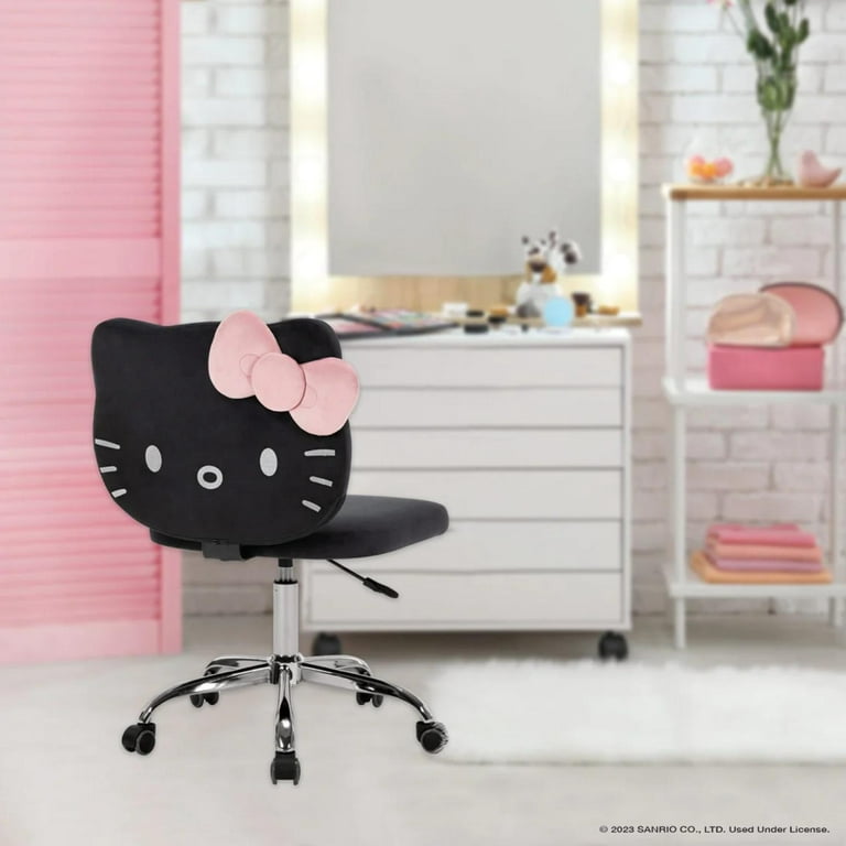 Impressions Vanity Hello Kitty Kawaii Swivel Vanity Chair for Makeup Room,  Adjustable Height Cute Desk Chair with Wheels Rolling, Comfy Velvet Fabric