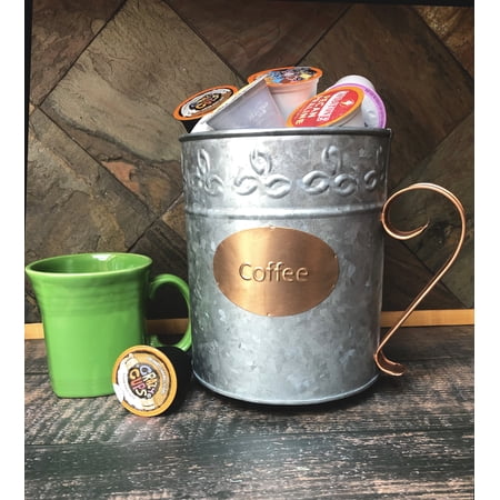 Autumn Alley Galvanized Coffee Pod K-Cup Holder|'Coffee' Copper Label and Handle