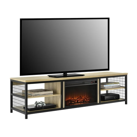 Ameriwood Home Broadview TV Stand with Fireplace for TVs up to 75", Golden Oak