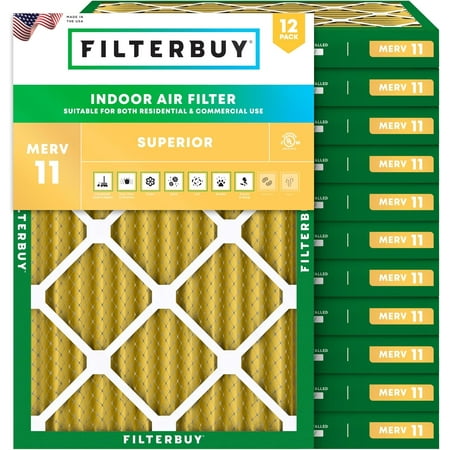 

Filterbuy 20x22.25x2 MERV 11 Pleated HVAC AC Furnace Air Filters (12-Pack)