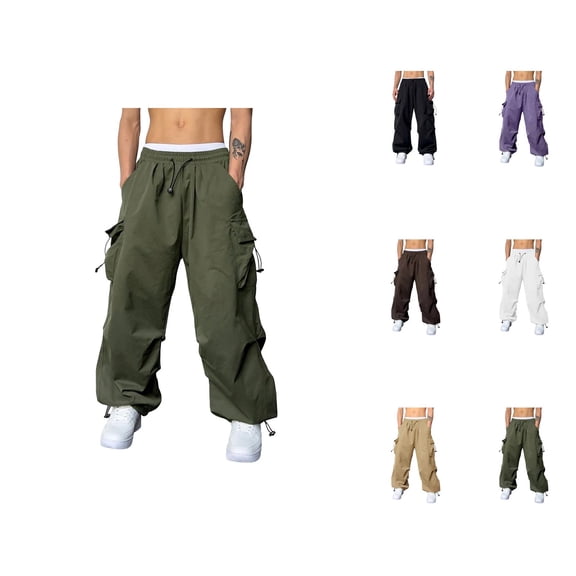 Men's Baggy Cargo Pants 2026 Fashion Drawstring Elastic Waist Loose Fit Parachute Pants Harem Joggers with Pockets Streetwear