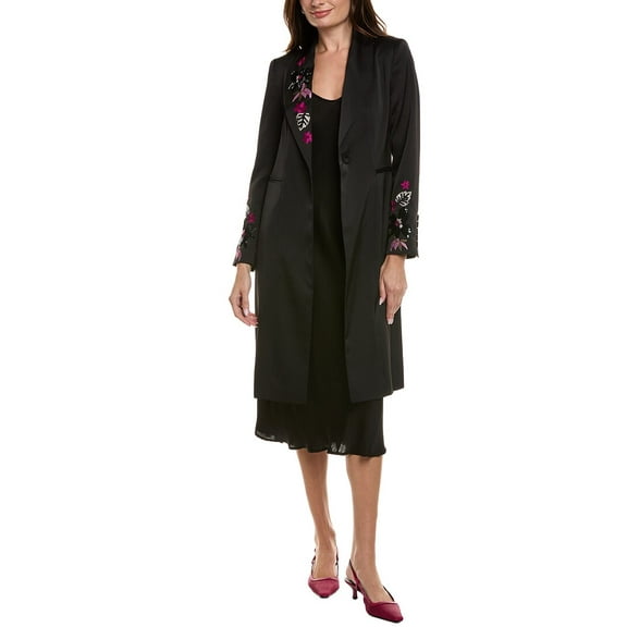 Elie Tahari womens  The Bailey Embroidered Coat, 8, Black