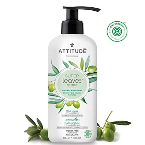 ATTITUDE Super Leaves, Hypoallergenic Hand Soap, Olive Leaves, 16 Fluid Ounce