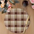 thumbnail image 3 of Brown Plaid Round 15 Inch Placemats Set of 6, Modern Abstract Ombre Gingham Checkered HeatResistant Non Slip Place Mats for Dining Table, Wipeable Braided Kitchen Table Mats for Housewarming, 3 of 9
