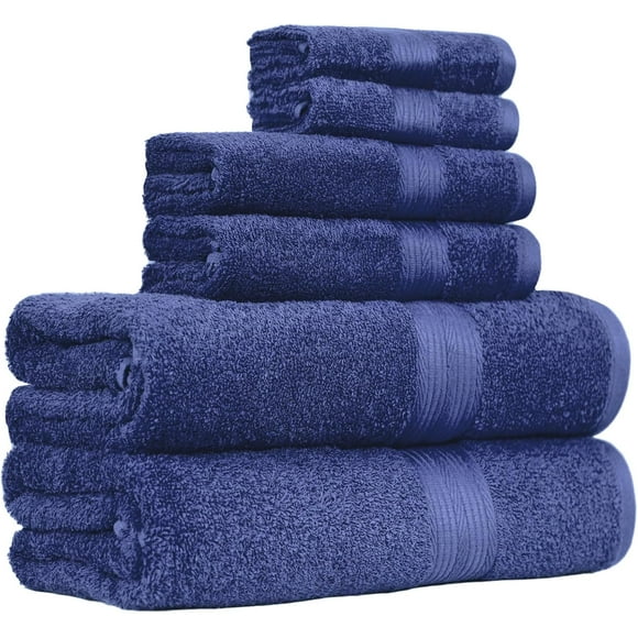 EcoNesxp Serviettes de Bain Serviettes de Bain Ensemble de Serviettes de Salle de Bain 2 Serviettes à Main et Ensemble de 6 Serviettes Surdimensionnées Résistantes à la Décoloration Bleu Marine Serviettes de Salle de Bain Douces et Absorbantes