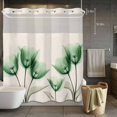 thumbnail image 5 of Spring Floral No Hooks Shower Curtain with Snap-in Liner Watercolor Flowers Green Tulip Linen Texture Shower Curtains for Bathroom, Waterproof, Easy Install, Washable 72"x72", 5 of 9