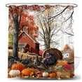 thumbnail image 3 of Thanksgiving Day Fall Shower Curtain for Bathroom, Rustic Autumn Farm Turkey Pumpkins Harvest Fabric Shower Curtains Set, Cute Vintage Farmhouse Restroom Decor Accessories with Hooks 72X72, 3 of 4