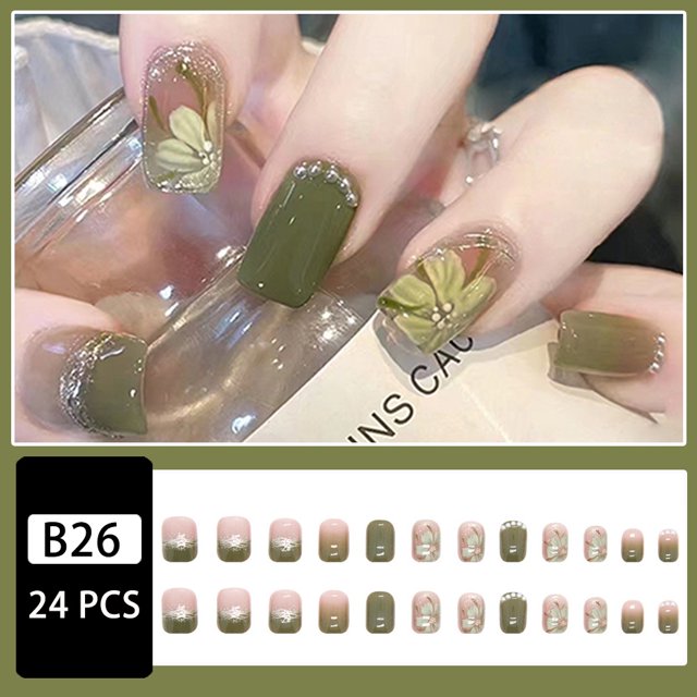 YKHMYB 24 Piezas Por Caja De Camelia Fresca Y Elegante Con Uñas Brillante Perla Transparente Mejora De , Postizas Blancas Simples Y Atmosféricas Gao Jinjia unisex