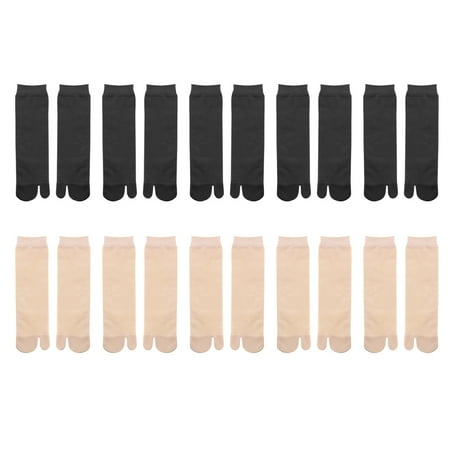

1 Set 20 Pairs Summer Silk Big Toe Socks Short Sock Five-toed Socks Thin Clog Socks Flop Socks for Women and Men (Black + Skin Color Free Size)