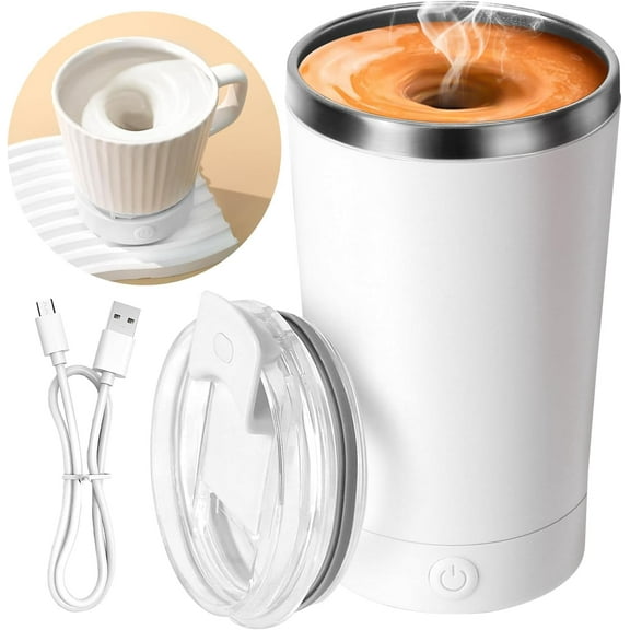 Electric Stirring Coffee Mug, Self Mixing Mug 400ML Stainless Steel Automatic Stirring Mixer Cup Suitable for Coffee, Milk, Cocoa and Other Beverages (White)