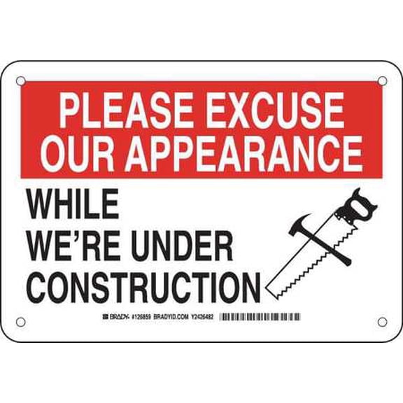 BRADY 126859 Construction Site Sign, Plastic, 7 x 10 in