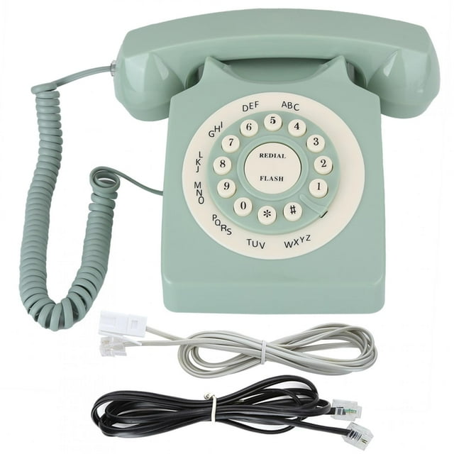 Teléfono fijo antiguo europeo vintage, verde, alta definición, botón grande transparente