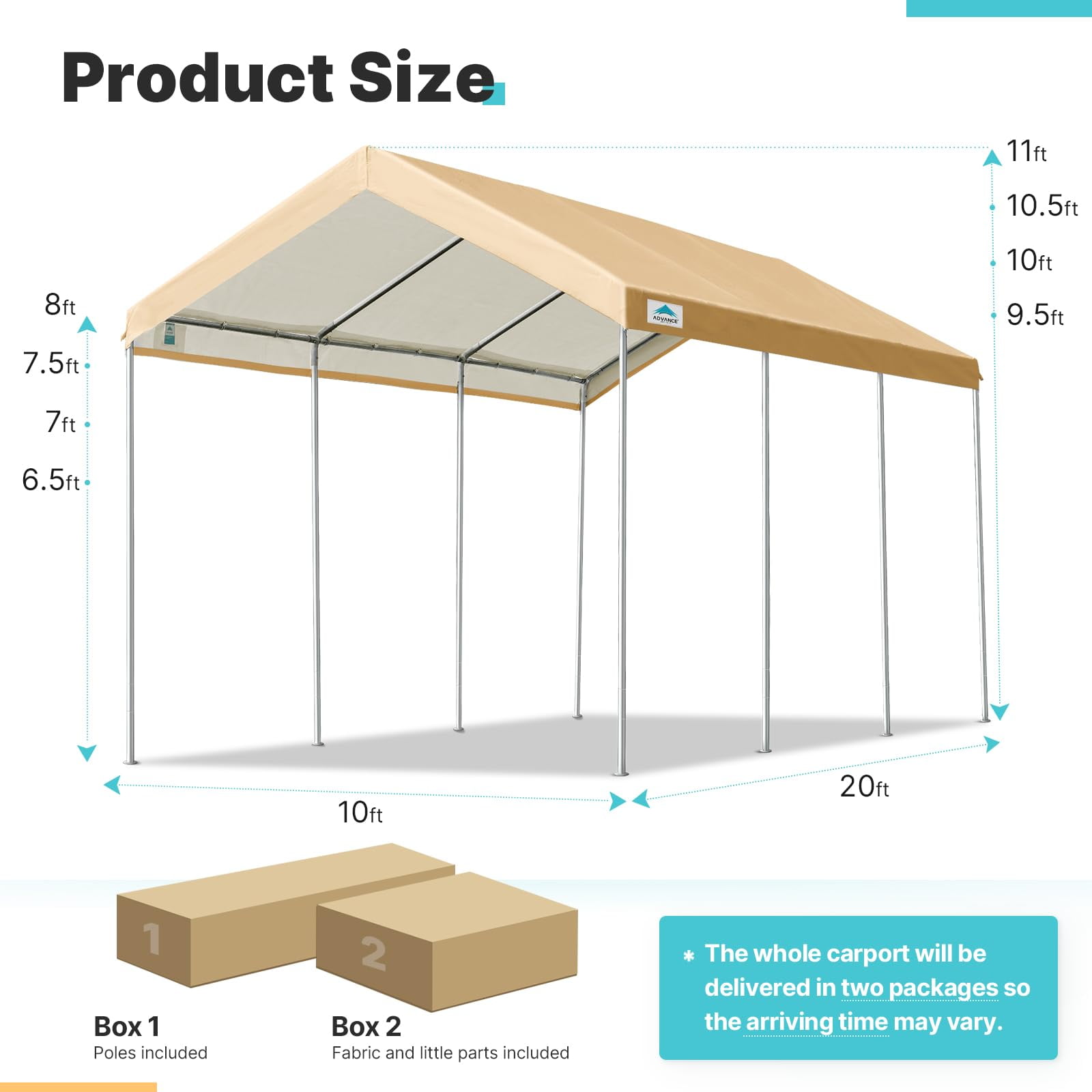 ADVANCE OUTDOOR Adjustable 10' x 20' x 10.8' Beige Carport