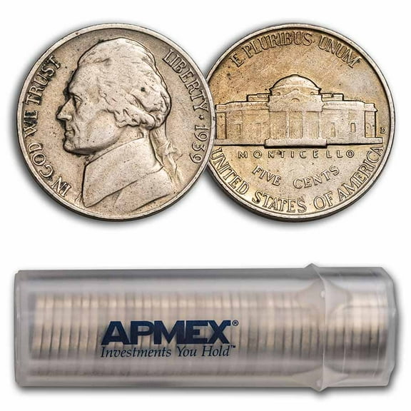 1939-D Jefferson Nickel 40-Coin Roll Avg Circ