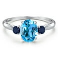 thumbnail image 3 of Gem Stone King 10K White Gold Swiss Blue Topaz and Blue Sapphire 3-Stone Ring for Women | 1.80 Cttw | Oval 8X6MM | Gemstone November Birthstone | Size 8, 3 of 6