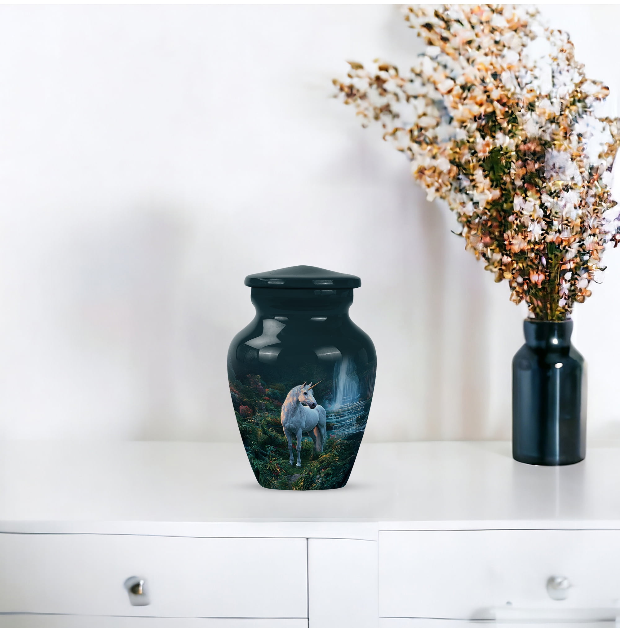 Unicorn Small Keepsake Urn For Adult Male And Female, Blue Mini Urn For Ashes For Women And Man, 3 Inch Miniature Urns For Human Ashes Adult Brother And Sister