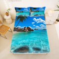 thumbnail image 5 of jejeloiu Ocean Themed Bed Sheets,Tropical Coconut Tree Full Size Sheets For Boys,Blue Beige,4pcs,1 Flat Sheet, 1 Fitted Sheet and 2 Pillowcases, 5 of 6