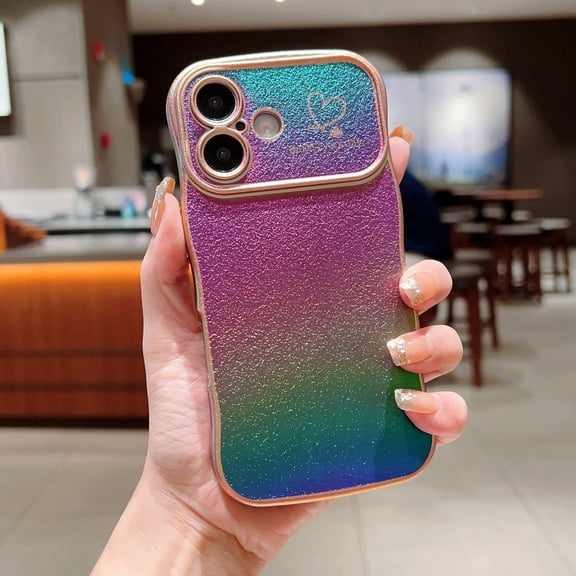 Case for iPhone 16, Curly Wave Shape Plating Frame Cute Love Heart Cover for Girls Women, Full Camera Lens Protection Soft Durable TPU Shockproof Case for iPhone 16, Colorful