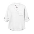 thumbnail image 2 of Camisetas de Manga Larga Casual Color Sólido Botón de Cuello Redondo Detalle Camiseta Suave para Deportes Primavera Diaria, 2 of 5