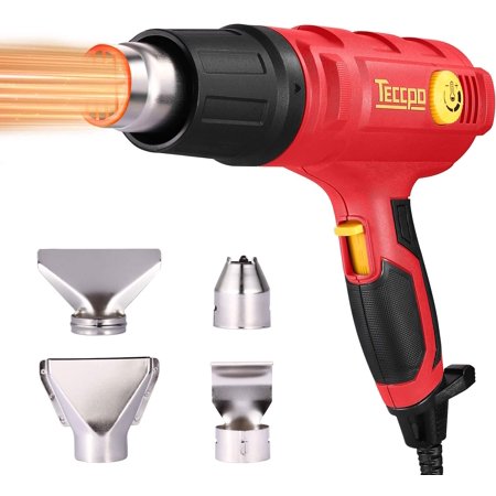 TECCPO Heat Gun, 1500W Professional Electric Hot Air Gun Variable Temperature Control with 3-Temp Settings 122?-1112?, 4 Nozzle Attachments, 250L/Min-500L/Min (RED)