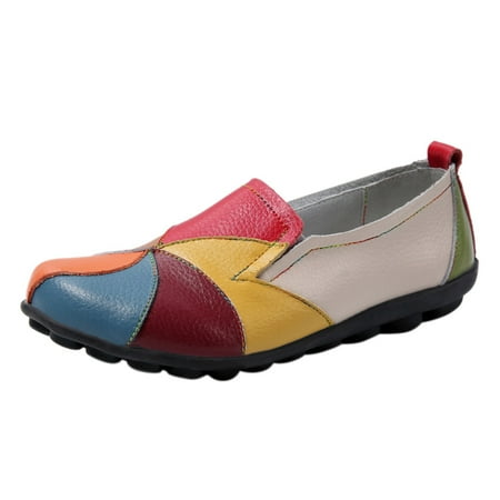 

TAIAOJING Womens Flats Pointed Toe Slip on Leisure Four Seasons Color Artificial Leather Non Slip Flat Round Toe Breathable Lazy Shoes
