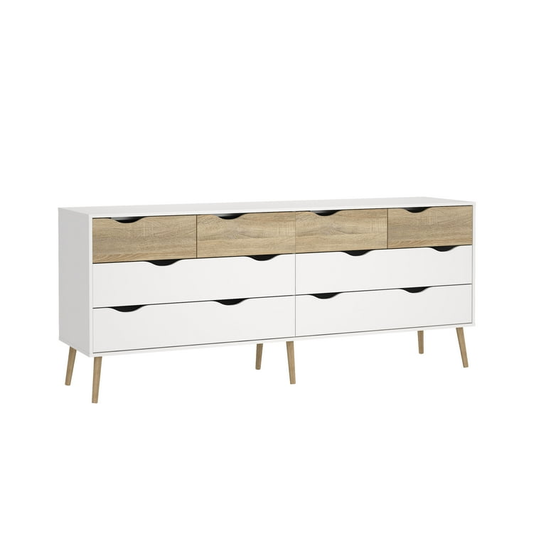 Diana Modern Bedroom 8 Drawer Dresser, Solid Wood, White/Oak