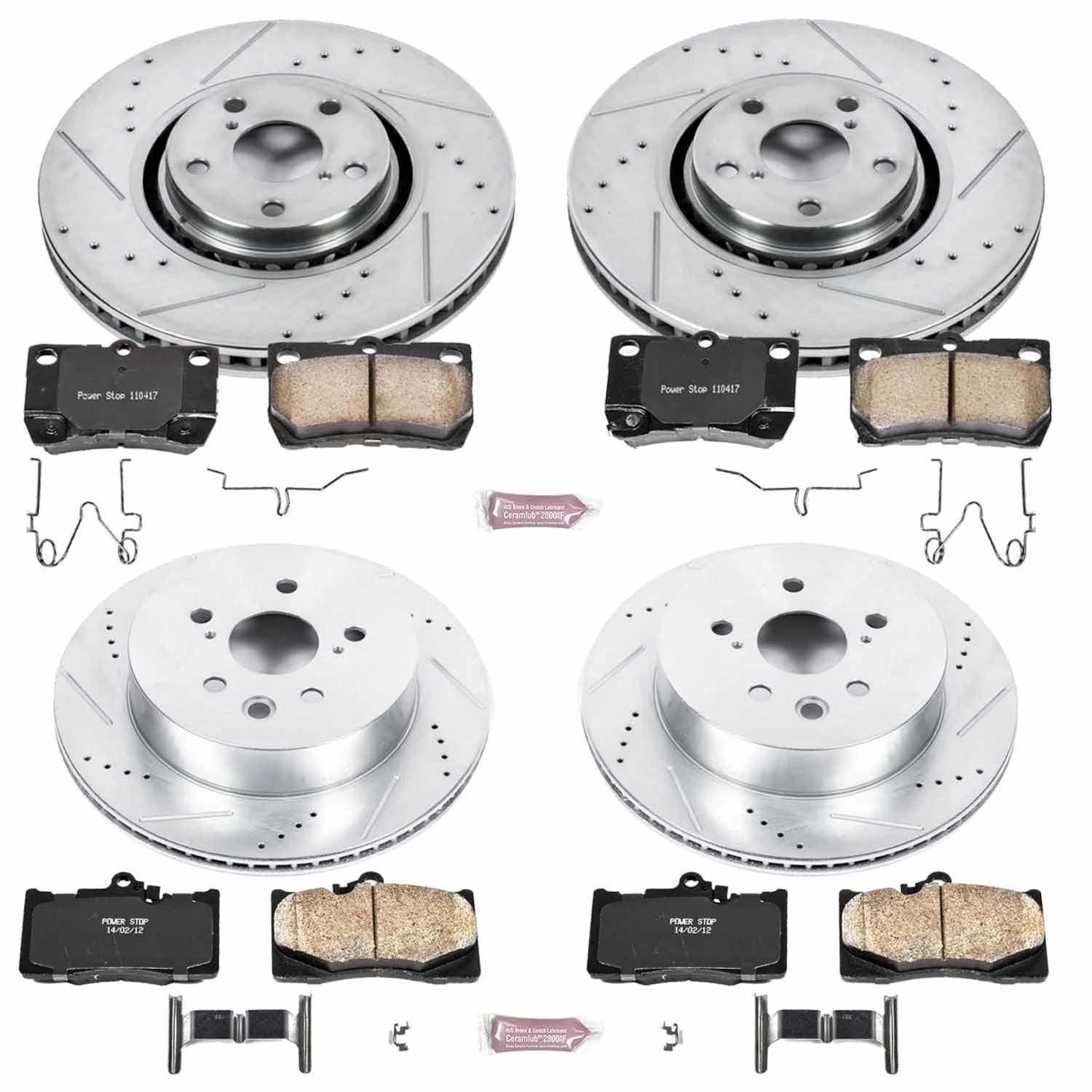 Power Stop Front and Rear Brake Kit with Drilled & Slotted Rotors and Ceramic Brake Pads K4071