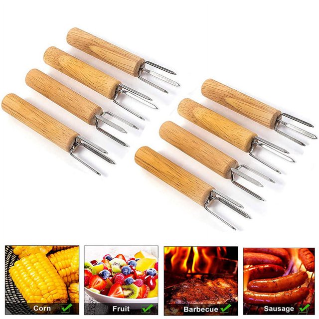 Soporte para maíz, soportes para tenedores de maíz, 8 Uds. Brochetas de mazorca, acero inoxidable