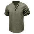 thumbnail image 3 of Men Short Sleeve Henley T-Shirt Casual Solid Color Button-up Henley Shirt Crew Neck Tee Tops, 3 of 5
