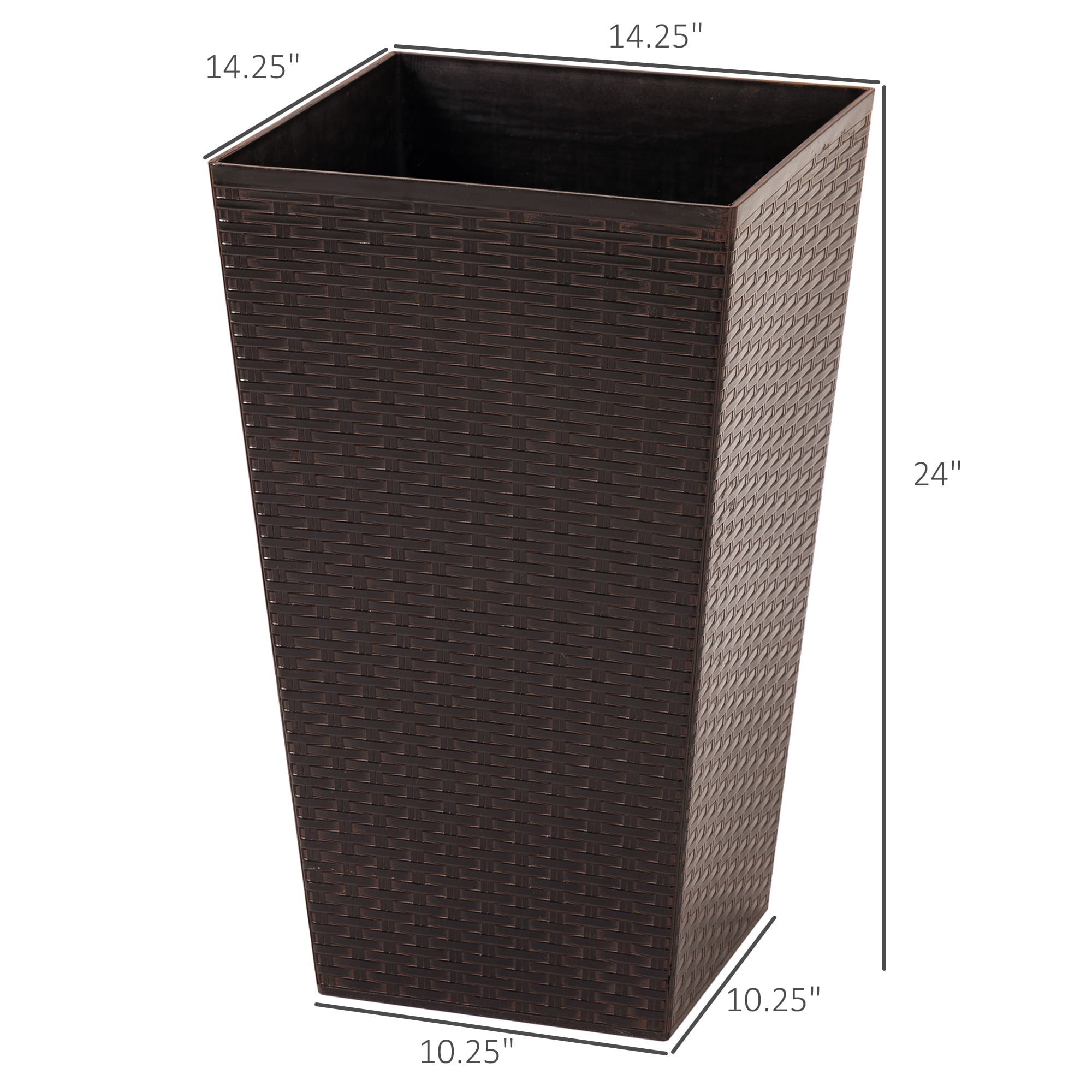Outsunny Set of 3 Tall Planters with Drainage Hole, Outdoor Flower Plant Pots, Indoor Planters for Porch, Front Door, Entryway, Patio and Deck, Brown