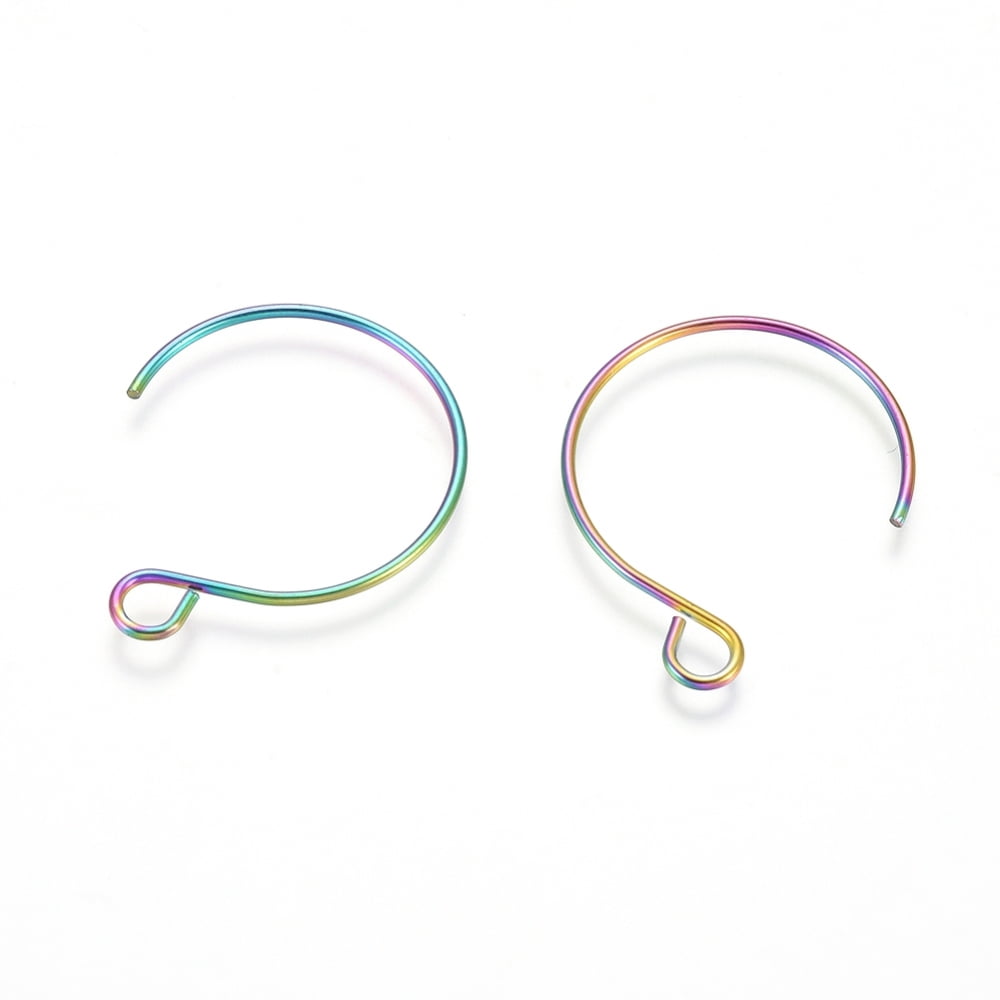 Ion Plating(IP) 304 Stainless Steel Earring Hooks with Horizontal Loop Rainbow color 22x18mm Hole: 2.5mm 20 Gauge Pin: 0.8mm