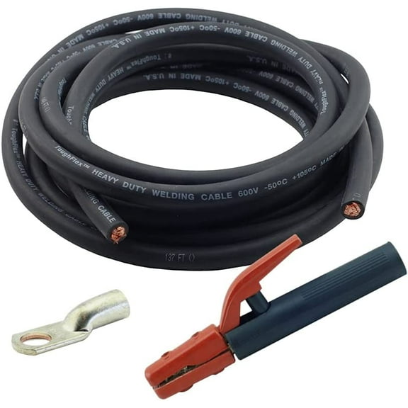 WeldingCity 10-ft 2-AWG USA-made Heavy Duty Welding Cable with Stick Electrode Holder Stinger and Terminal Lug for Welder Whip Lead