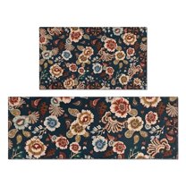 Pioneer Flower Floral Print Pattern Kitchen Rugs Sets Of 2,Anti Fatigue Kitchen Mat Rugs Non Slip Washable,Decorative Kitchen Floor Mats for Kitchen,Sink,Laundry,17"x30" 17"x47"