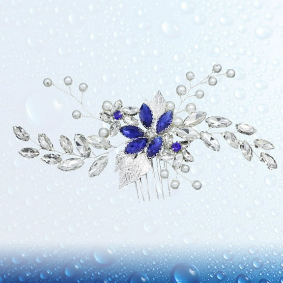 MUSEYA Rhinestone Hair Accessories for Women Minimalist Blue Pearl Necklace Wedding Hairpiece Brides 1Pcs