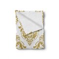 thumbnail image 2 of Damask Soft Flannel Fleece Throw Blanket, Baroque Victorian Design with Floral Swirls Dots for Classical Lovers, Cozy Plush for Indoor and Outdoor Use, 50" x 70", Yellow and White, by Ambesonne, 2 of 6