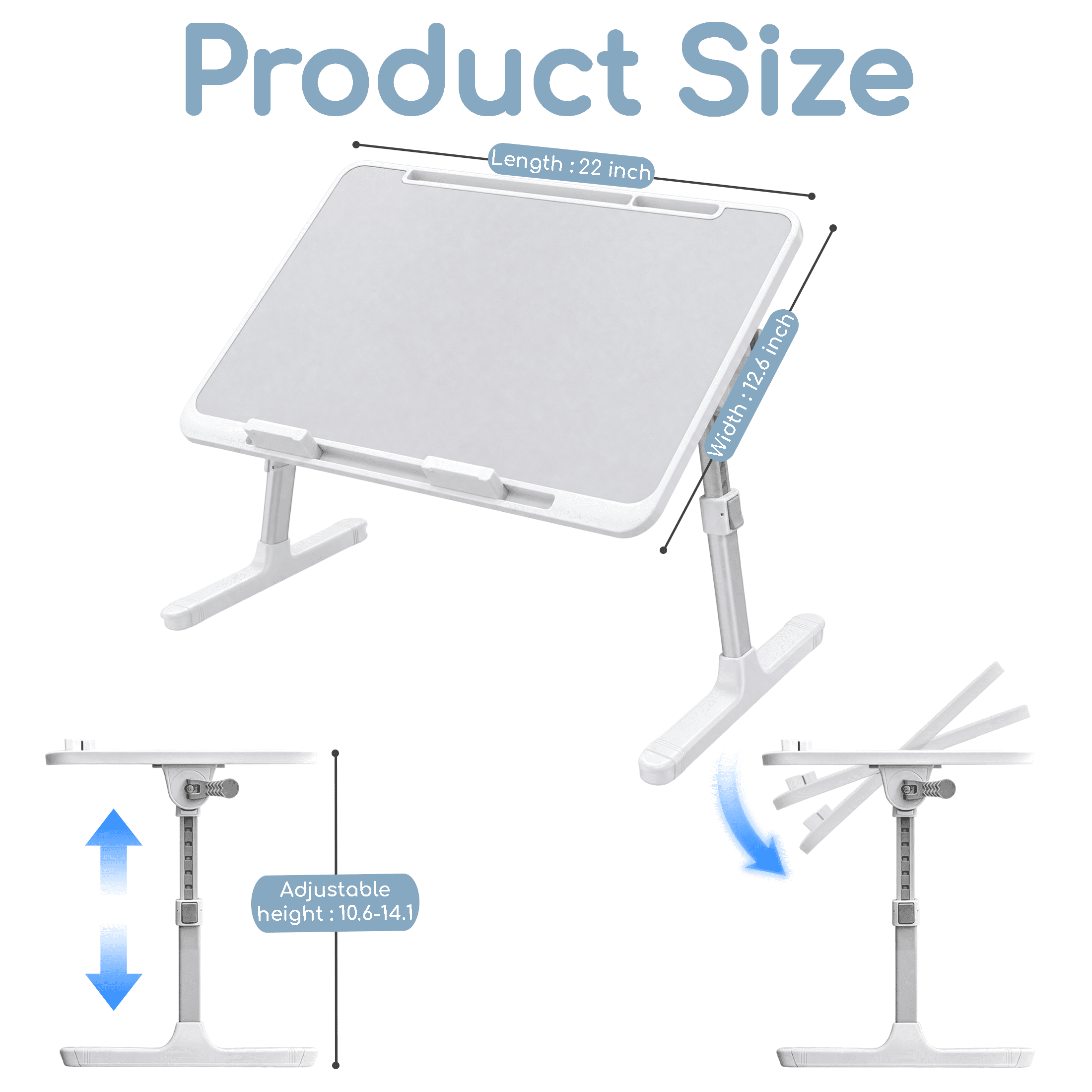 Foldable Laptop Bed Tray, Adjustable Desk, Angle Adjustable Notebook Table, Sofa Bed Computer Stand, Portable Lap Desk with Anti-Slip Stopper for Couch, Floor, Bed for Working Reading Eating