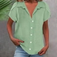 thumbnail image 2 of yunLCZ Women's Button Down Shirt Short Sleeve Shirts For Women Casual Summer 2025 Collared Down Cotton Linen Tops Loose Fit Blouse Clothing, 2 of 4