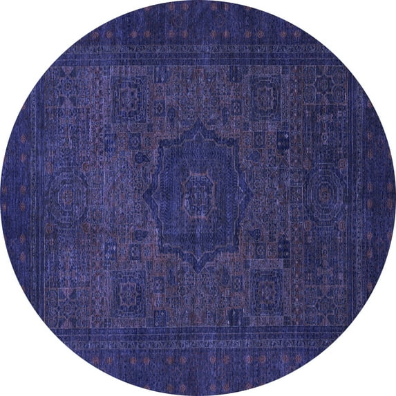 Ahgly Company Machine Washable Indoor Round Abstract Blue Modern Area Rugs, 8' Round
