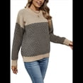 thumbnail image 3 of Suéter de Punto A Rayas para Mujer, Cuello Redondo, Larga, Holgado, para Otoño e Invierno. Caqui S, 3 of 10