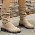 thumbnail image 5 of Mid Calf Boots for Women Slouch Casual Suede Round Toe Buckle Chunky Heel Winter Fall Platform Boots, 5 of 7