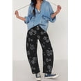 thumbnail image 4 of sicmoss Women's Black Y2K Distressed Barrel Jeans Baggy Wide Leg Floral Print Long with Patchwork, 4 of 6