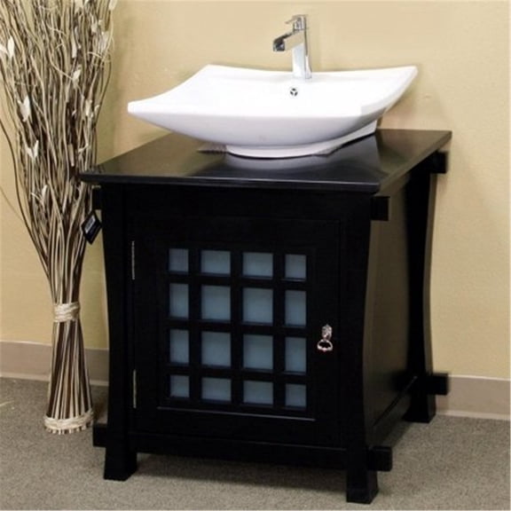 30 Inch Single Sink Vanity Solid Wood Bathroom Cabinet Black Finish